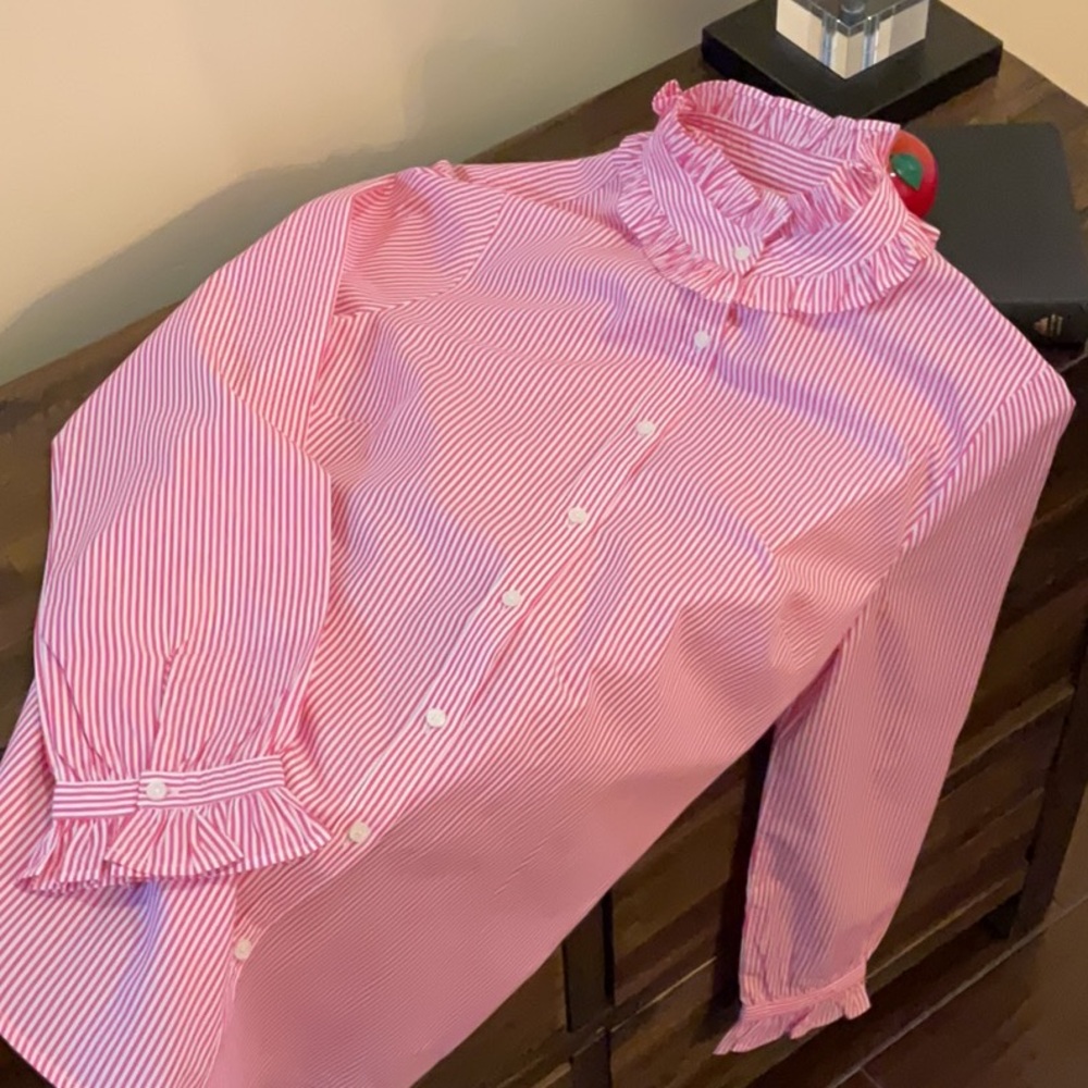 J Crew Re-imagine Collection High Ruffle Collar Button-down Shirt